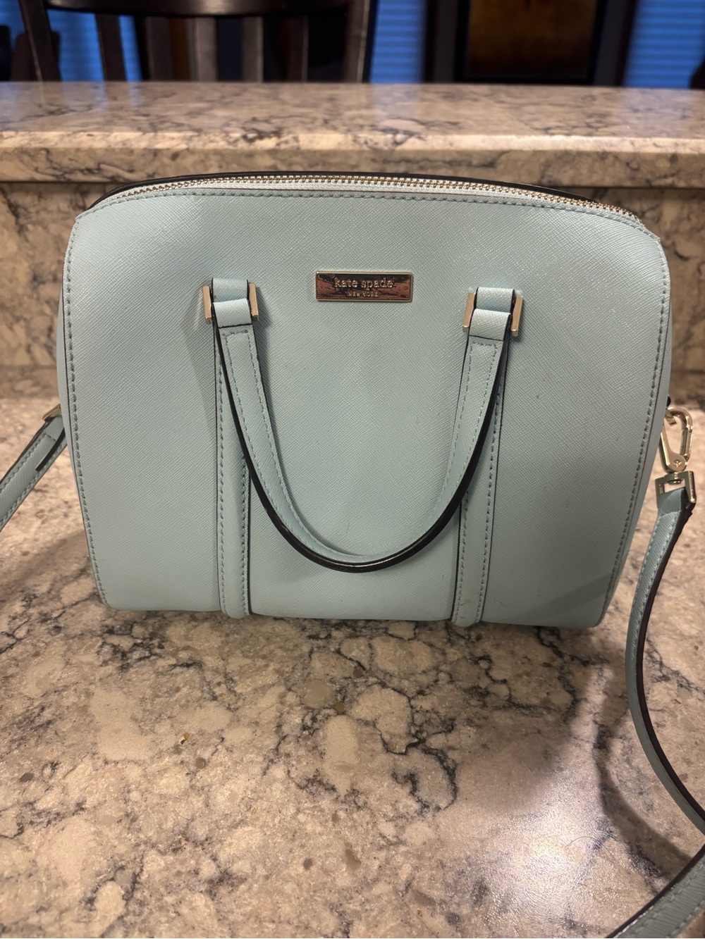 kate spade mint blue Saffiano dome satchel